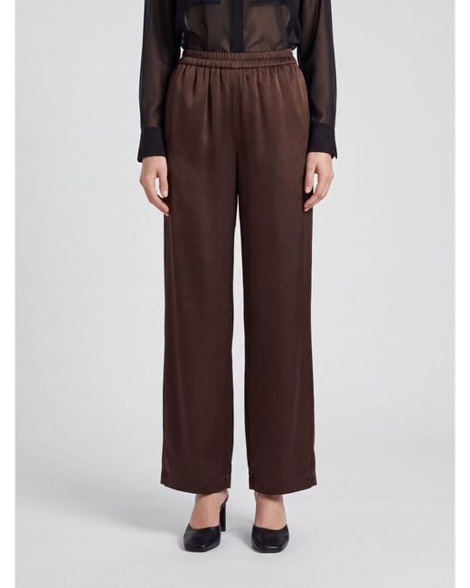 Twinset Brown High-Waisted Straight-Leg Satin Trousers