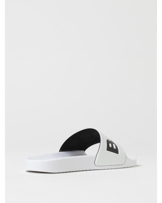 Boss White Rubber Sliders With Logo Print for men
