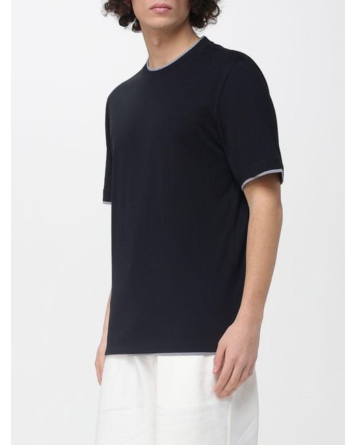Brunello Cucinelli Black Cotton Crew-Neck T-Shirt With Contrasts for men
