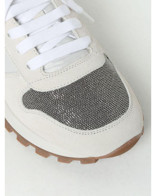 Sneakers in nylon e camoscio di Brunello Cucinelli in White