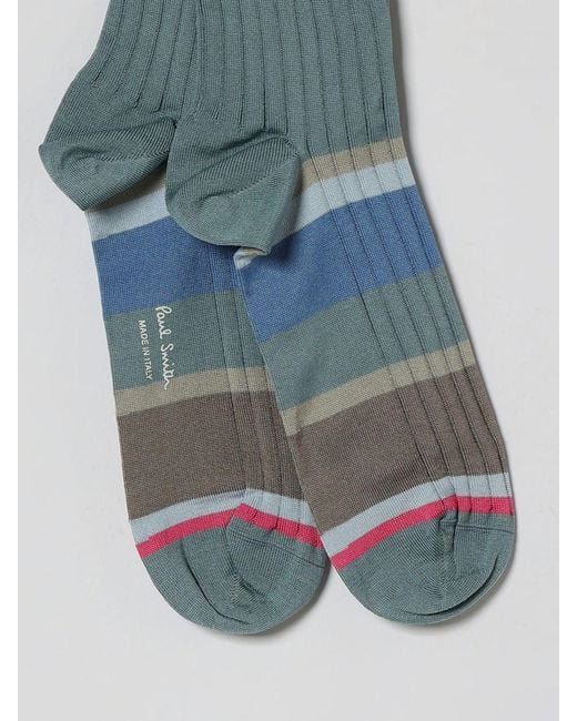 Paul Smith Blue Striped Organic Cotton Ribbed Socks for men