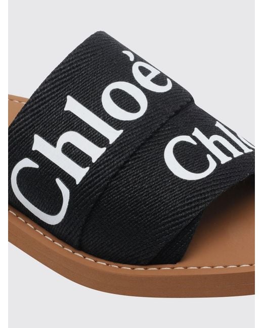Chloé White ChloÉ Woody Canvas Slide Sandals With Logo And Square Toe
