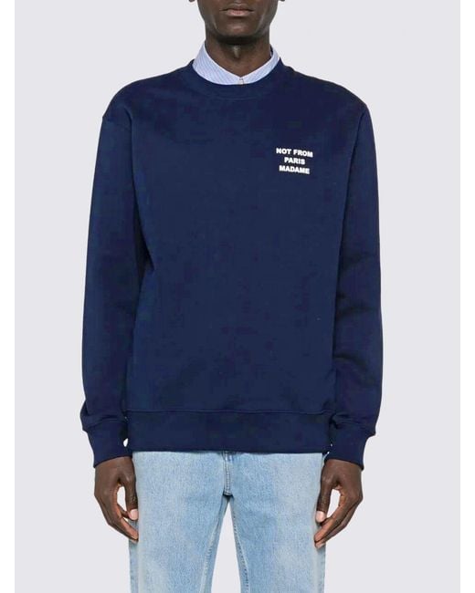 Drole de Monsieur Blue Crewneck Cotton Sweatshirt With Slogan Print for men