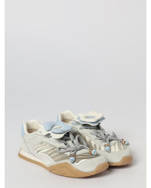 Fendi White Wave Pulse Suede And Pleated Satin Sneakers