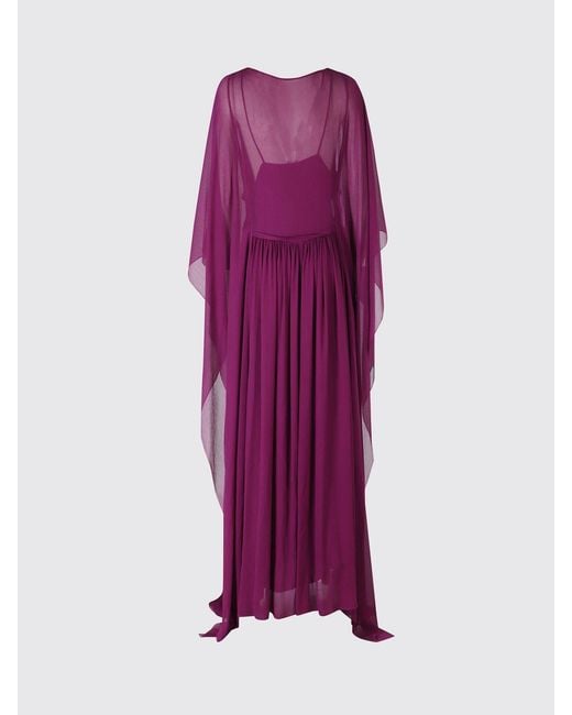 Alberta Ferretti Purple Creponne Dress With Applied Cape