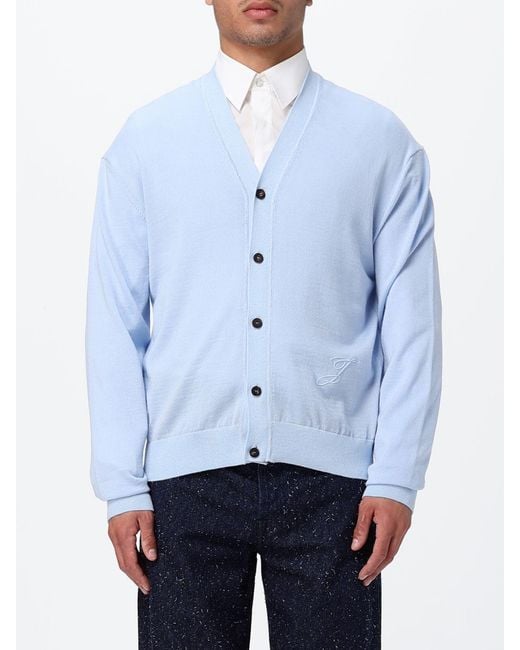Jacquemus Blue V-Neck Merino Wool Cardigan With Dropped Shoulders for men