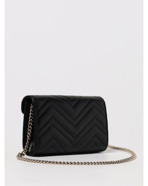 Gucci Black Gg Marmont Chain Wallet Bag
