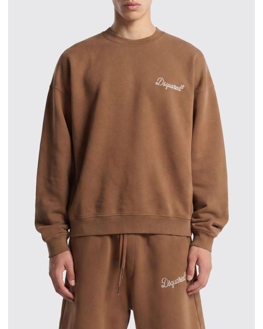 DSquared² Brown Cotton Crewneck Sweatshirt With Logo for men