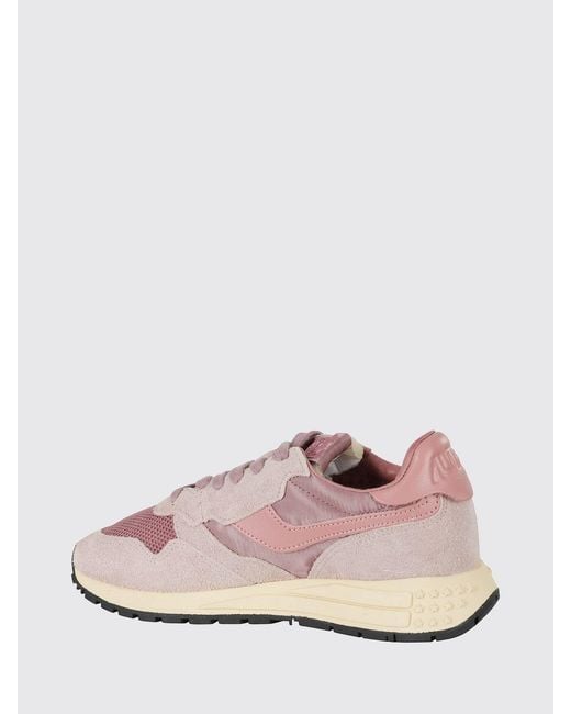 Autry Pink Reelwind Nylon And Suede Sneakers With Serrated Sole