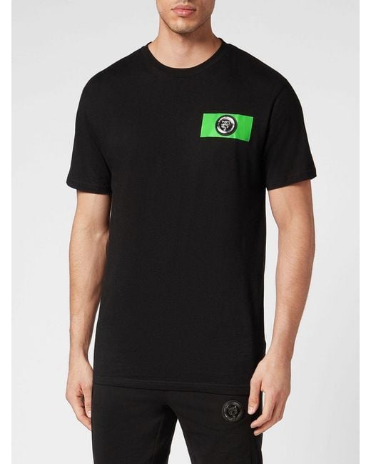 Philipp Plein Black Short-Sleeved Cotton T-Shirt With Contrasting Logo for men