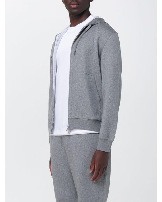 Brunello Cucinelli Gray Full-Zip Cotton Hoodie With Drawstring for men