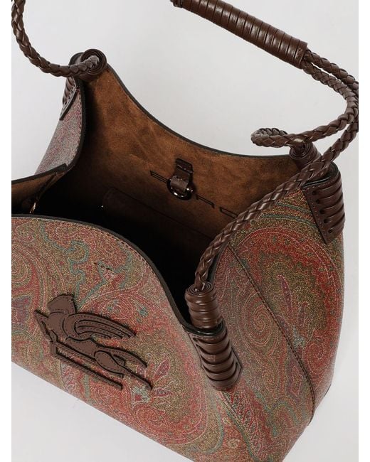 Etro Brown Libra Small Coated Cotton Paisley Jacquard Shopping Bag