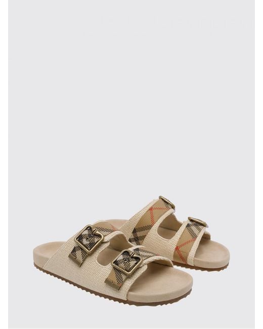 Burberry Natural Urchin Vintage Check Raffia And Canvas Sandals