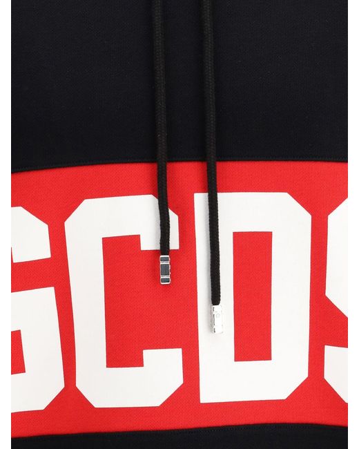 Gcds Blue Cotton Hoodie With Logo for men