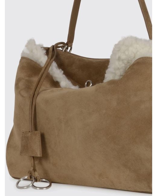 Balenciaga Natural Suede And Shearling Rodeo Bag With Logo Bow