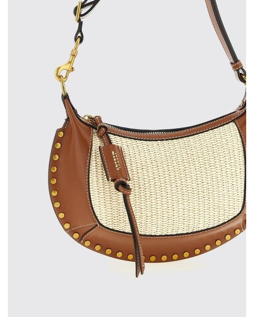 Isabel Marant White Oskan Moon Leather And Raffia Bag
