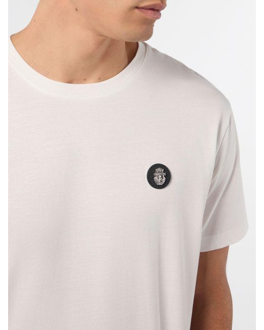 Billionaire White Cotton Jersey Crewneck T-Shirt With Applied Logo Patch for men