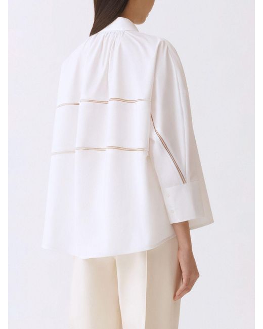 Fabiana Filippi White Oversize Cotton Shirt With Diamond Thread