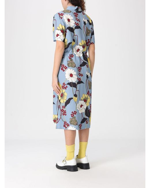 Marni Blue Floral Print Viscose Chemisier Dress