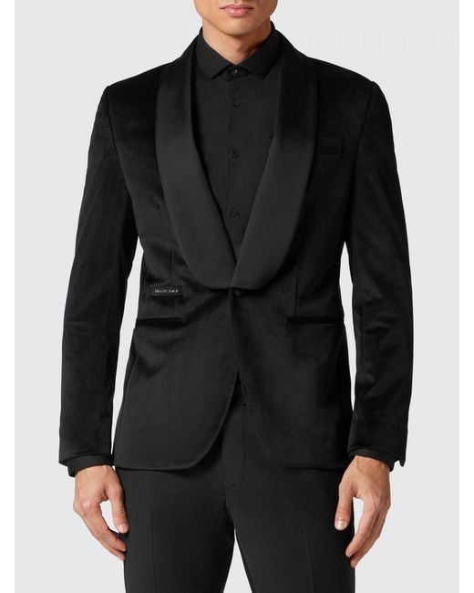 Philipp Plein Black Velvet Smoking Blazer With Satin Shawl Collar for men