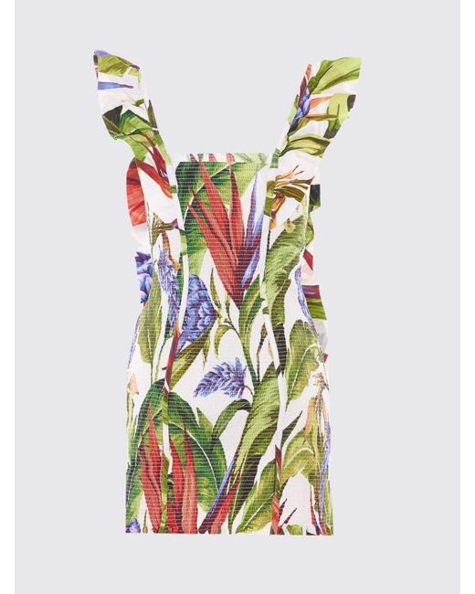 Farm Rio Multicolor Tropical Print Linen-Blend Sheath Mini Dress With Square Neck