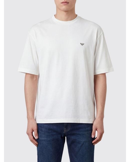 Emporio Armani White Relaxed Fit Cotton T-Shirt With Contrast Eagle Logo for men