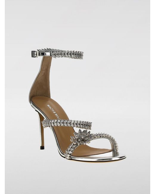 Mach & Mach White Laminated Patent Leather Sandal With Jewel Straps