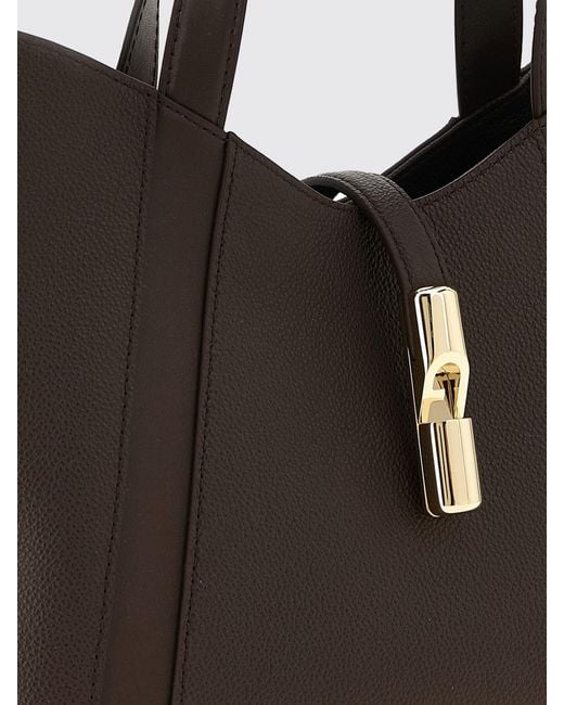 Furla Black Goccia Small Grained Leather Tote Bag By With Snap Closure