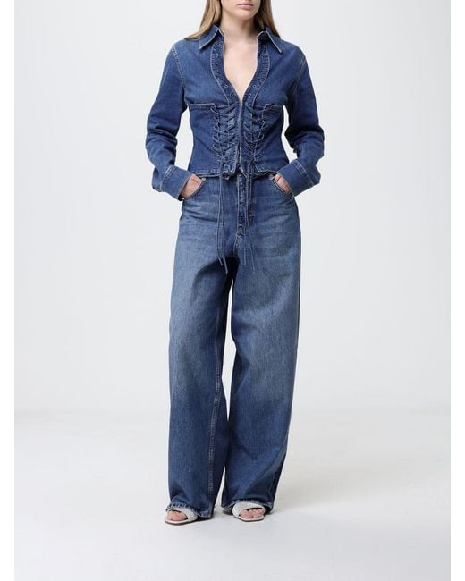 Liu Jo Blue Long-Sleeved Slim Fit Cotton Denim Bustier