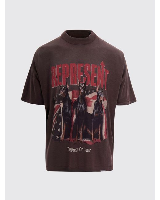 Represent Brown Printed Cotton T-Shirt for men