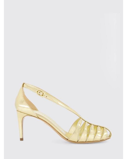 Ferragamo Metallic Perforated Patent Leather Sandals With Stiletto High Heel