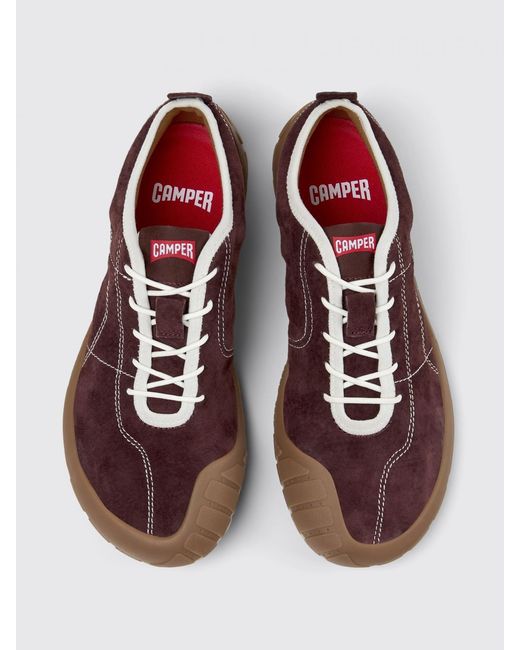 Camper Brown Peu Path Suede Sneakers With Contrast Stitching