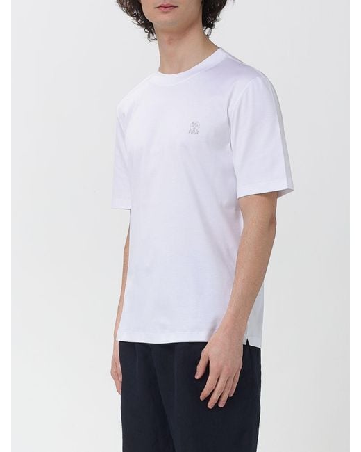 Brunello Cucinelli White Cotton T-Shirt With Logo for men