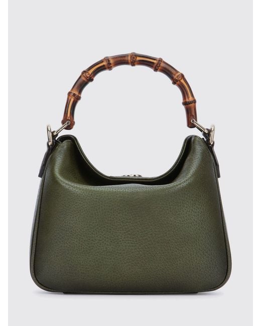 Gucci Green Diana Mini Grained Leather Bag With Bamboo Handle And Gg Logo