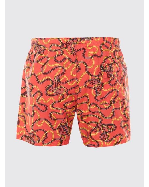 Vivienne Westwood Red Orb Monogram Polyamide Swim Shorts With Elasticated Waist for men
