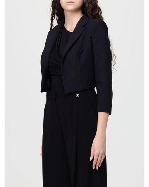 Elisabetta Franchi Black Crop Polyester Blazer