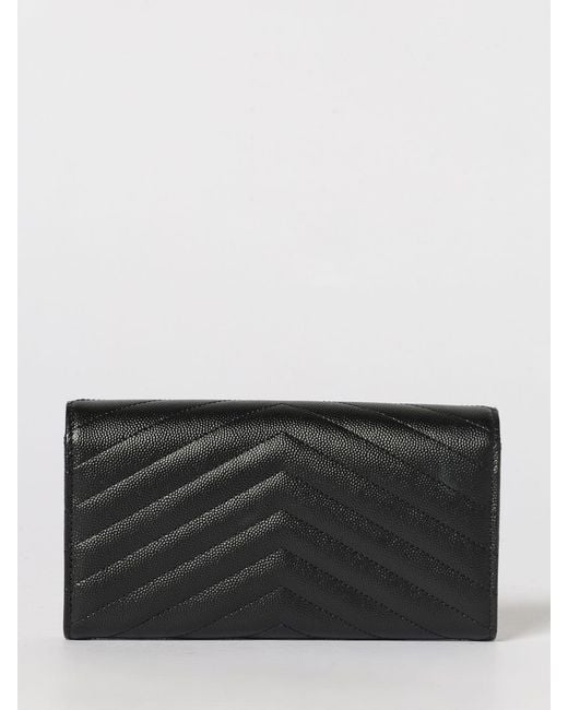 Saint Laurent Black Cassandre Chevron Quilted Grain De Poudre Leather Wallet