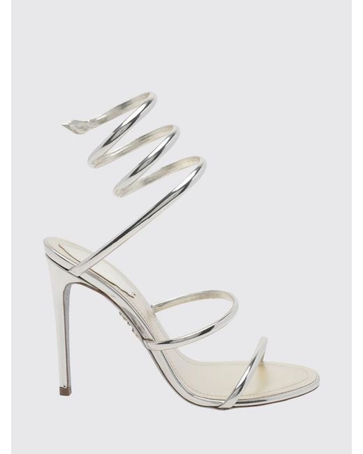 Rene Caovilla White Cleo Patent Leather Snake-Coil Sandals With Stiletto Heel