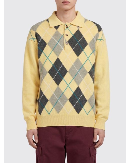 J.W. Anderson Yellow Diamond Pattern Wool Knit Polo Shirt for men
