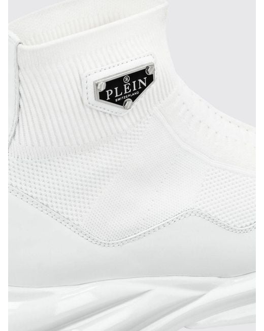 Philipp Plein White High-Top Slip-On Sneakers With A Sock Design And Leather Inserts for men