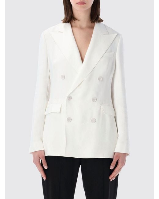 Ralph Lauren White Double-Breasted Silk Blazer