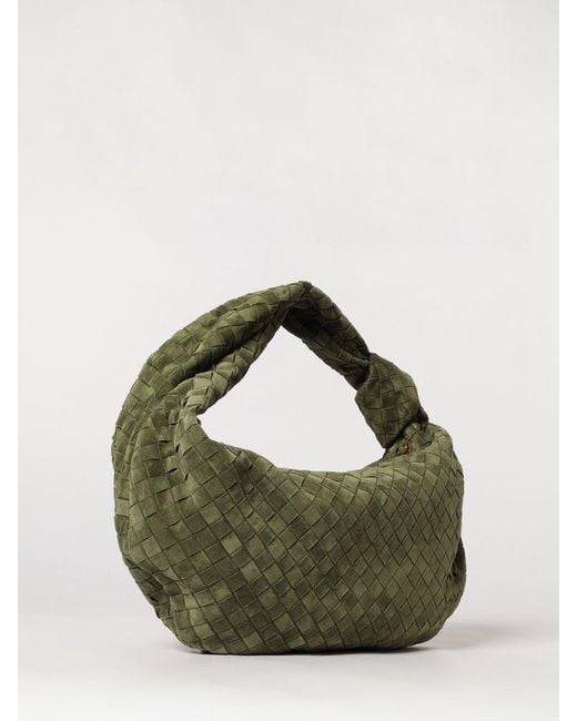 Bottega Veneta Green Jodie Woven Suede Shoulder Bag With Knotted Handle