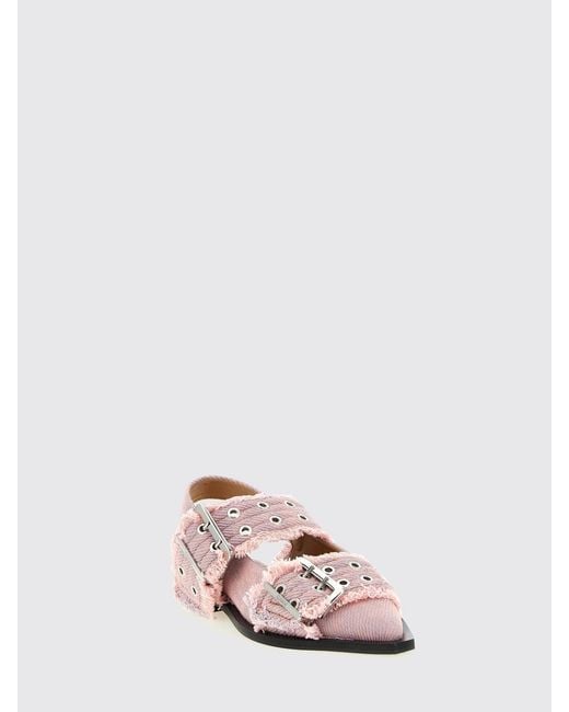Ganni Pink Organic Cotton Canvas Ballerinas