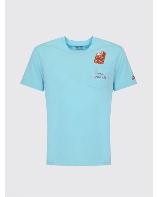 Mc2 Saint Barth Blue Cotton T-Shirt With Logo for men
