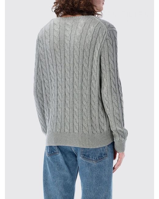 Polo Ralph Lauren Gray Classic Fit Long Sleeve Crewneck Pullover Sweater For Comfortable Daily Wear for men