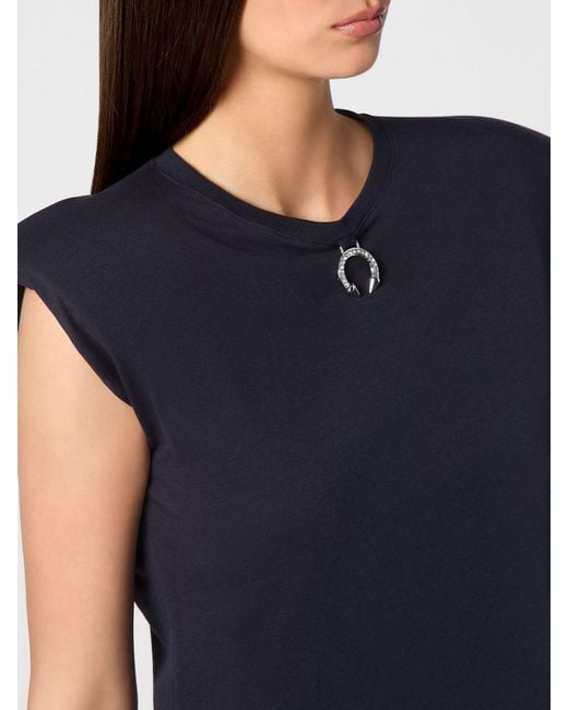 Philipp Plein Blue Jersey Tank Top With Crew Neck And Padded Shoulders