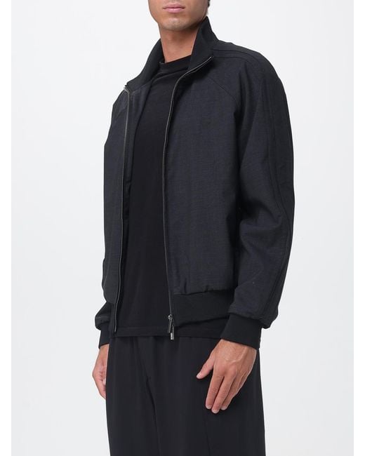 Emporio Armani Blue Wool-Blend Bomber Jacket With High Neck And Tone-On-Tone Logo for men