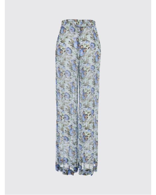 Semicouture Blue Athena Floral Print High-Waisted Palazzo Trousers