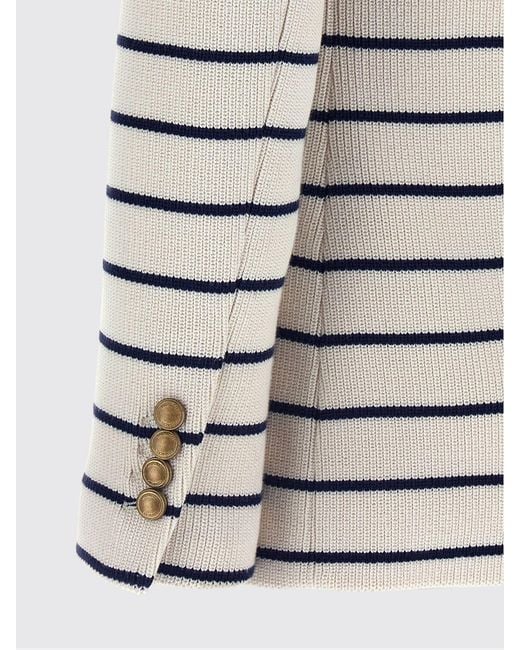 Brunello Cucinelli White Striped Cotton Double-Breasted Blazer