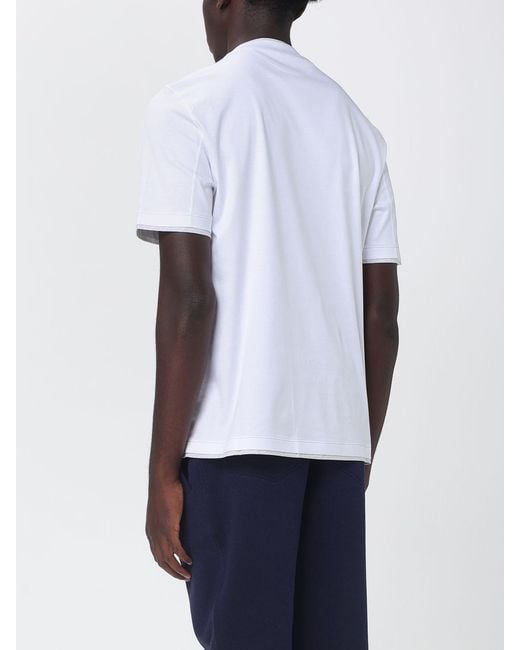 Brunello Cucinelli White Slim Fit Cotton T-Shirt With Contrast Trim for men